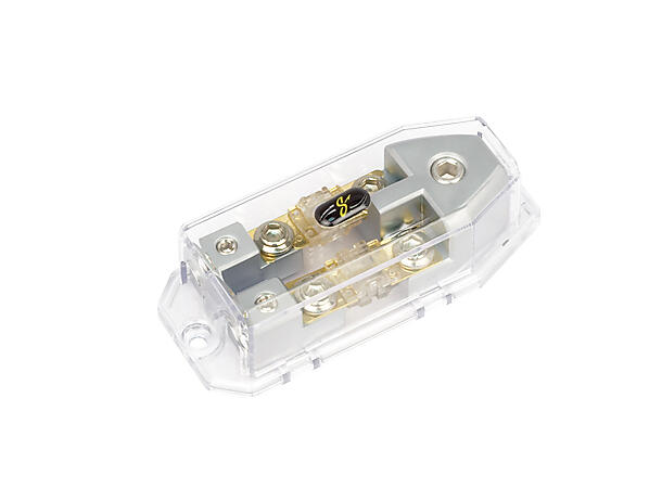Stinger - SHD820 sikringsholder 2xMIDI Satin krom,(1) 0 / 4 ga in (2) 4 /8ga ut 
